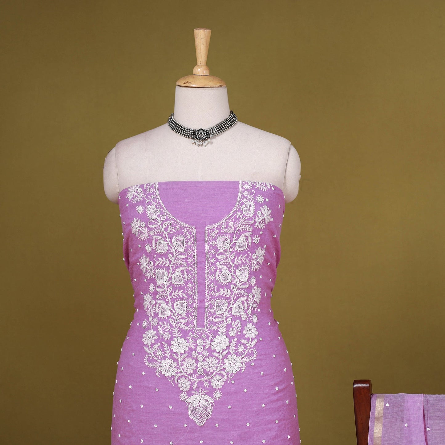 Purple - 2pc mul chanderi unstitched chikankari dress