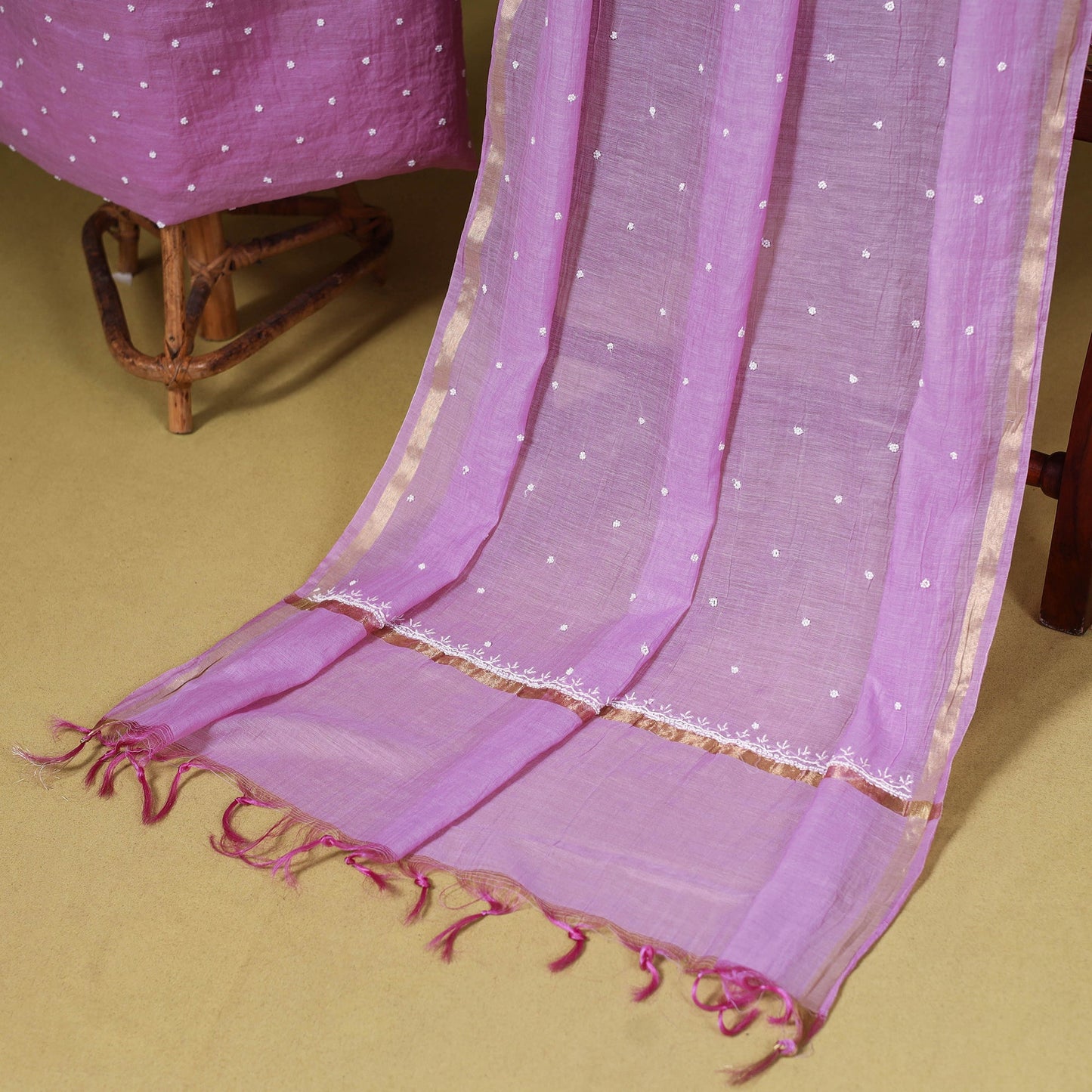 Purple - 2pc mul chanderi unstitched chikankari dress