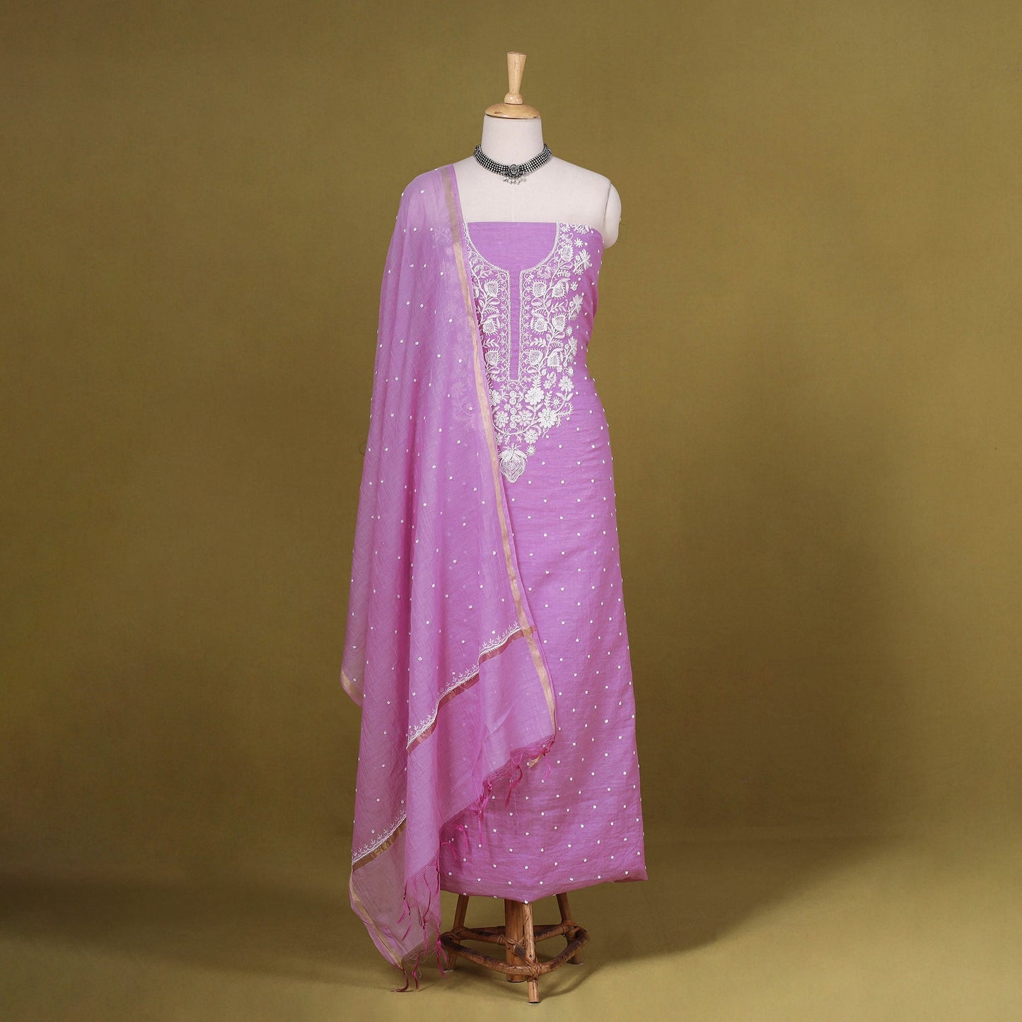 Purple - 2pc mul chanderi unstitched chikankari dress