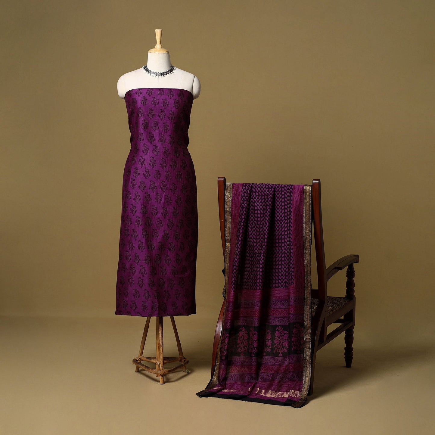 2pc natural dyed maheshwari silk unstitched bagh dress