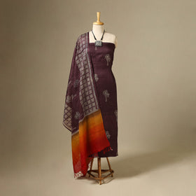 Purple 2pc Tussar Silk Handloom Block Print Dress Material