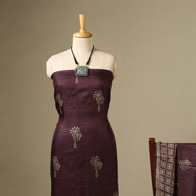 Purple 2pc Tussar Silk Handloom Block Print Dress Material