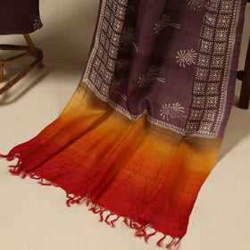 Purple 2pc Tussar Silk Handloom Block Print Dress Material