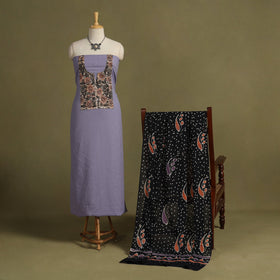 Purple 2pc Unstitched Plain Dress Material with Jewellery Set