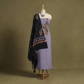 Purple 2pc Unstitched Plain Dress Material with Jewellery Set