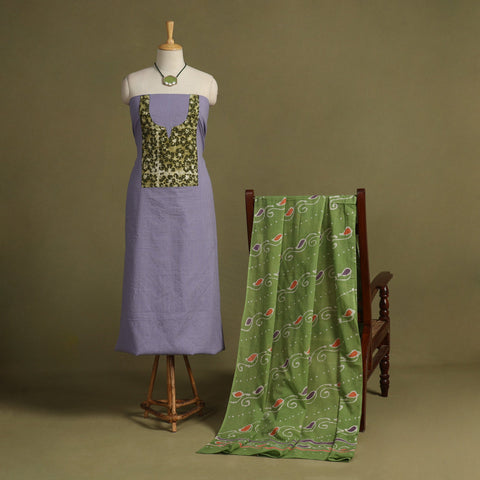 Purple 2pc Unstitched Plain Dress Material with Jewellery Set