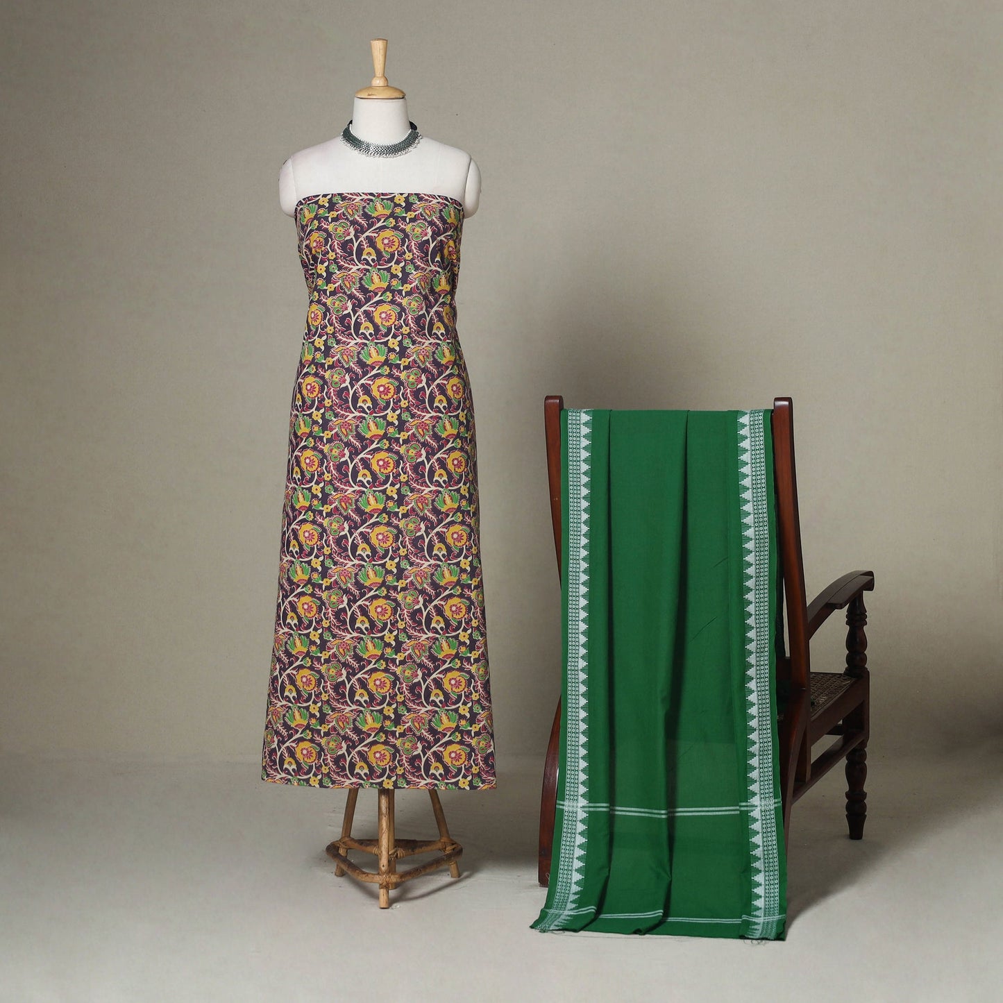 Purple - 2pc unstitched printed cotton kalamkari dress