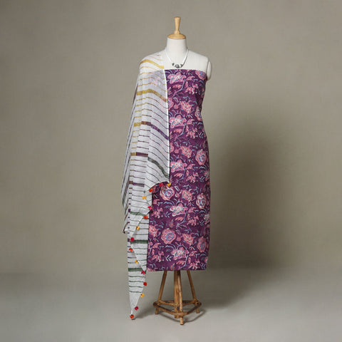 Purple - 2pc unstitched sanganeri dress material