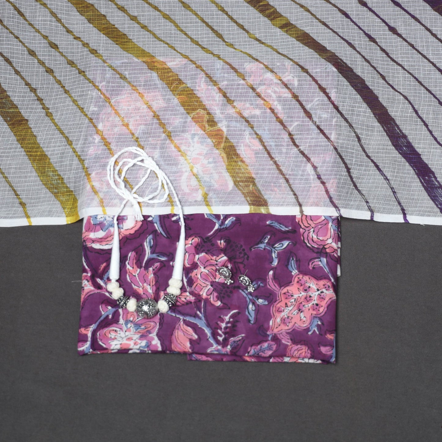 Purple - 2pc unstitched sanganeri dress material