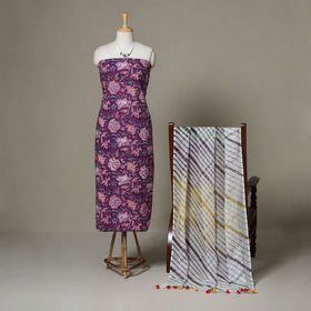 Purple - 2pc unstitched sanganeri dress material