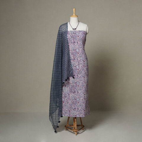 Purple - 2pc unstitched sanganeri dress material