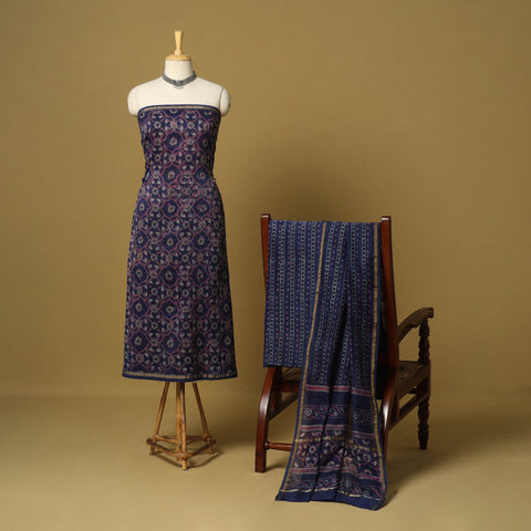 Purple - 3pc akola printed chanderi silk unstitched suit