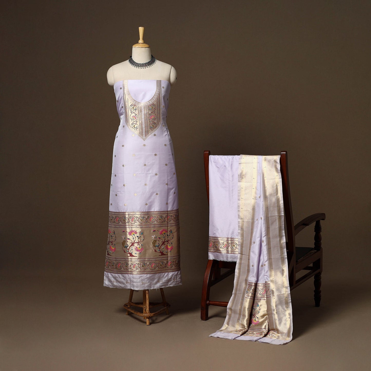 Purple - 3pc bangalore silk paithani dress material 03