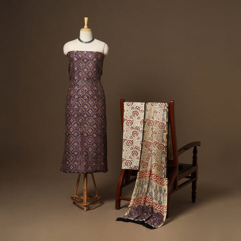 3pc chanderi silk unstitched hand bagru dress material 31