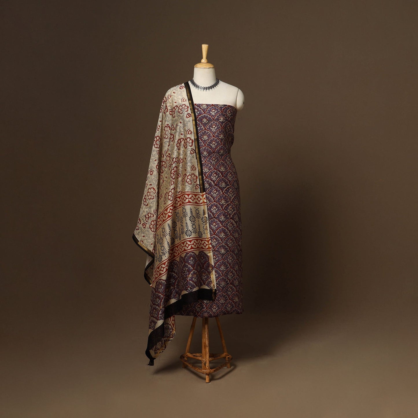 3pc chanderi silk unstitched hand bagru dress material 31