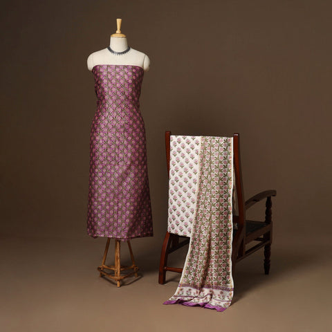 3pc chanderi silk unstitched hand sanganeri dress material