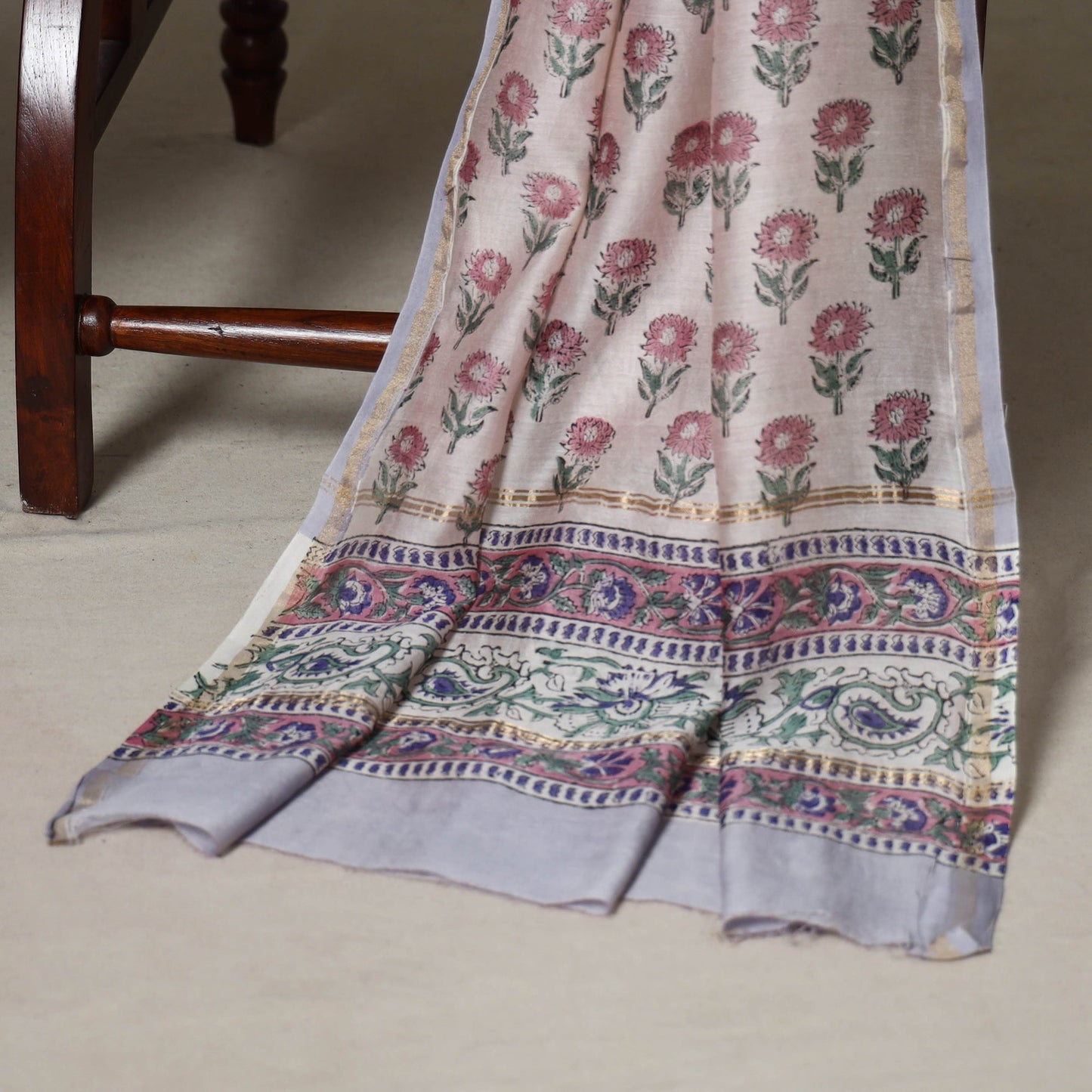 Purple - 3pc chanderi silk unstitched sanganeri dress