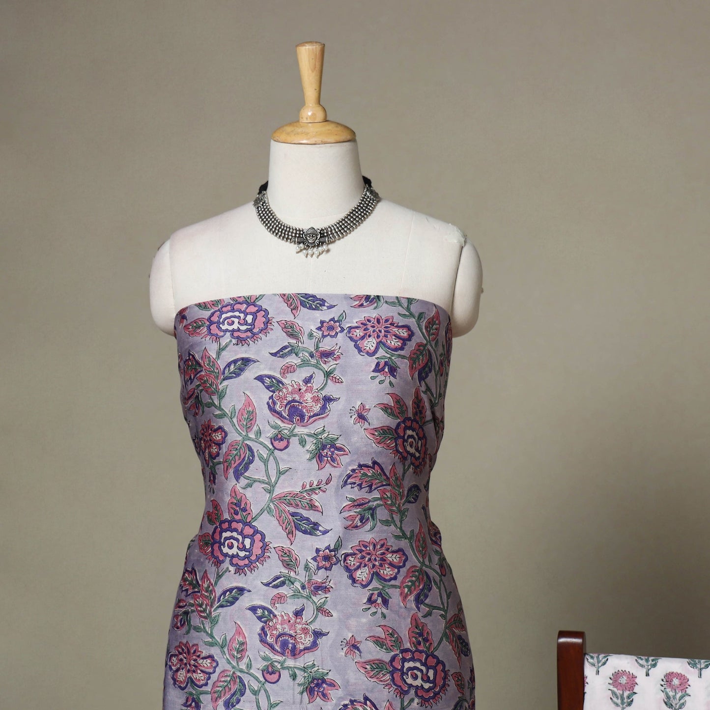 Purple - 3pc chanderi silk unstitched sanganeri dress