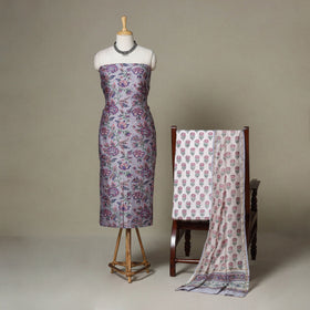 Purple - 3pc chanderi silk unstitched sanganeri dress