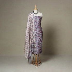 Purple - 3pc chanderi silk unstitched sanganeri dress