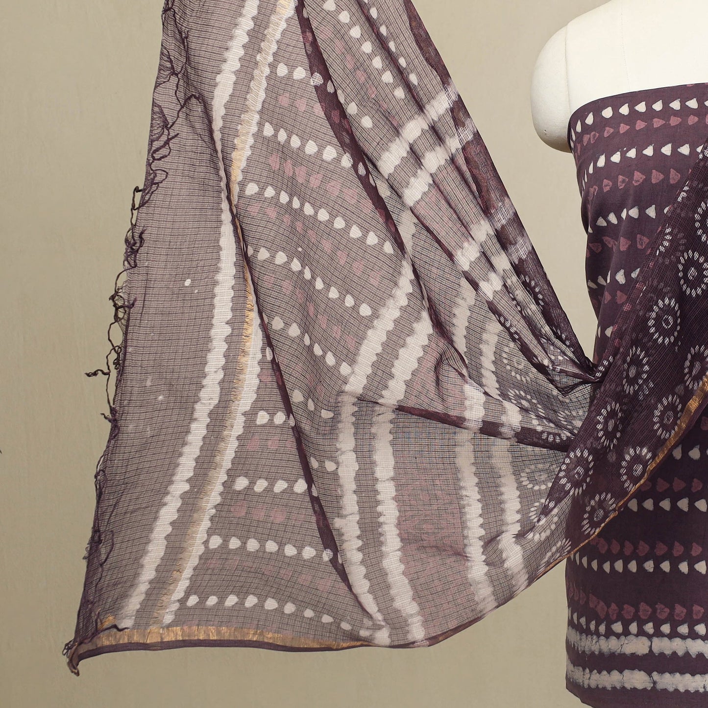 Buy 3pc Purple Block Print Cotton Batik Dress Material