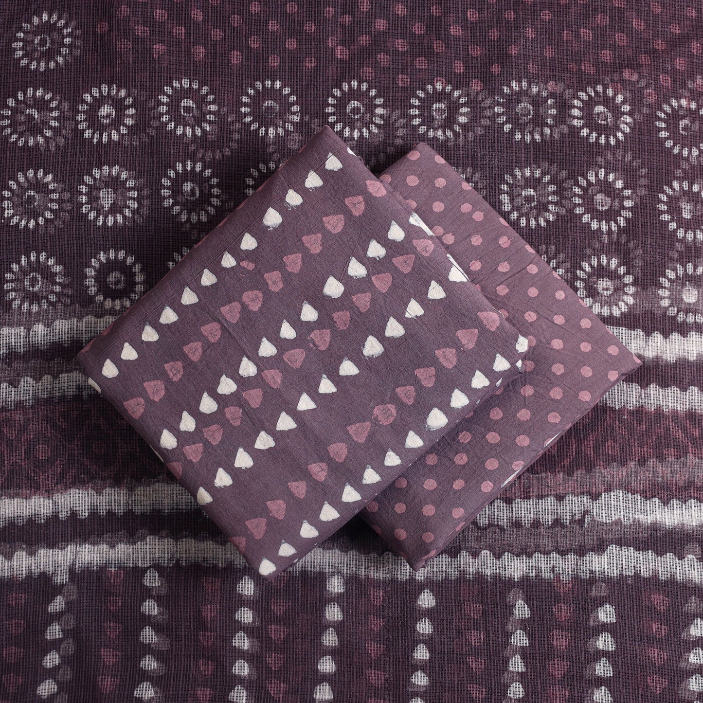 Buy 3pc Purple Block Print Cotton Batik Dress Material