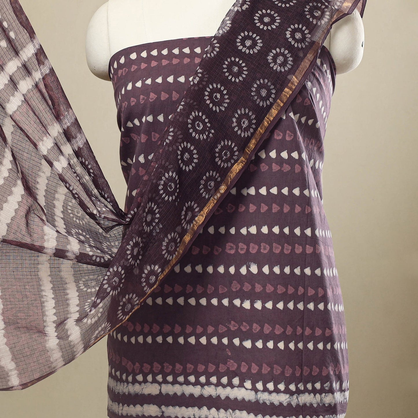 Buy 3pc Purple Block Print Cotton Batik Dress Material