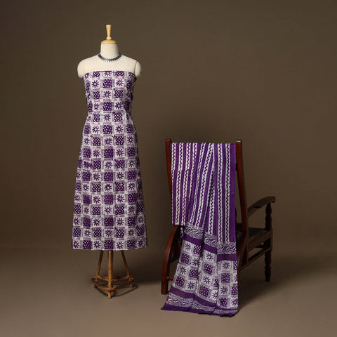Purple - 3pc cotton kutch batik dress material 05