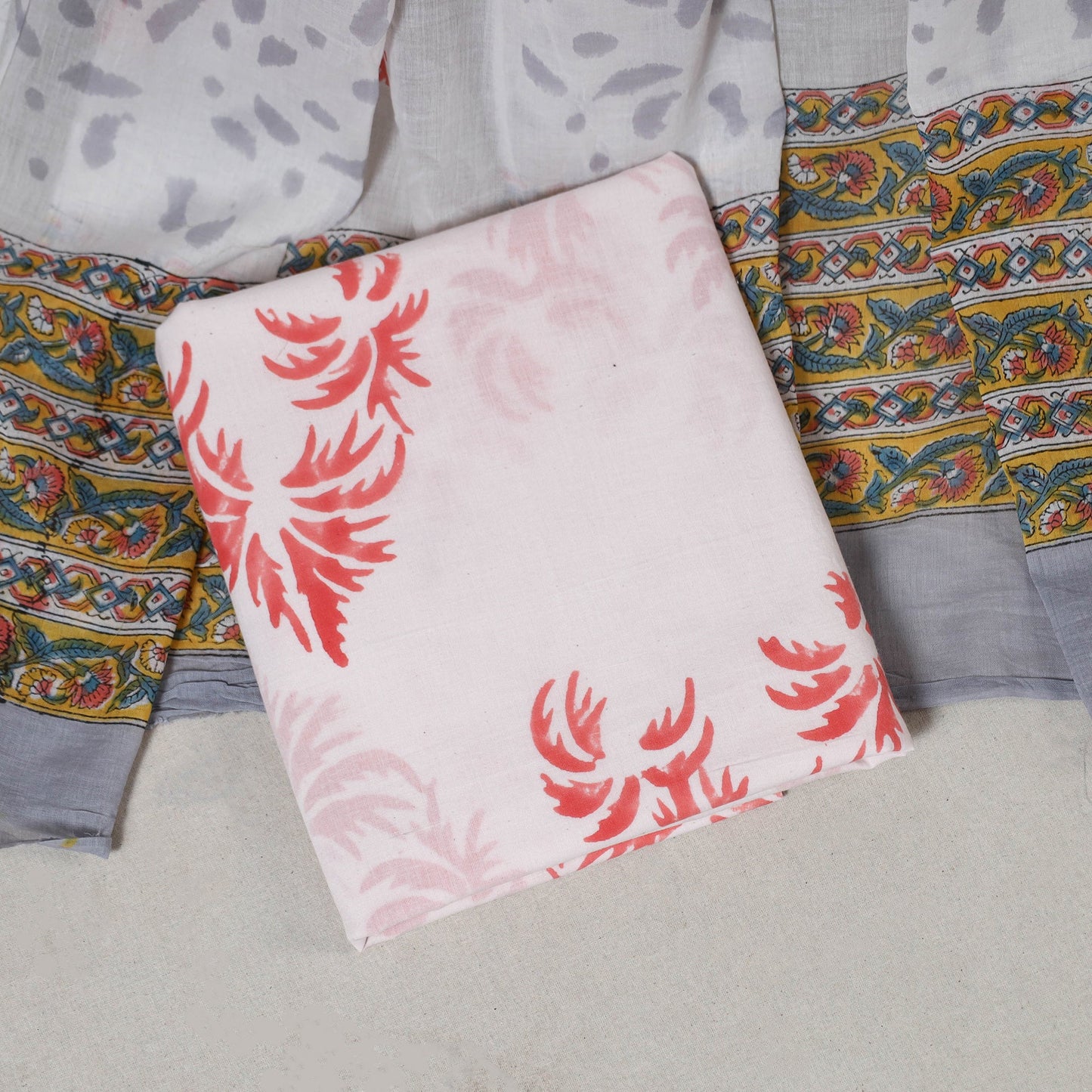 Purple 3pc Block Print Cotton Sanganeri Dress Material