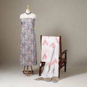 Purple 3pc Block Print Cotton Sanganeri Dress Material