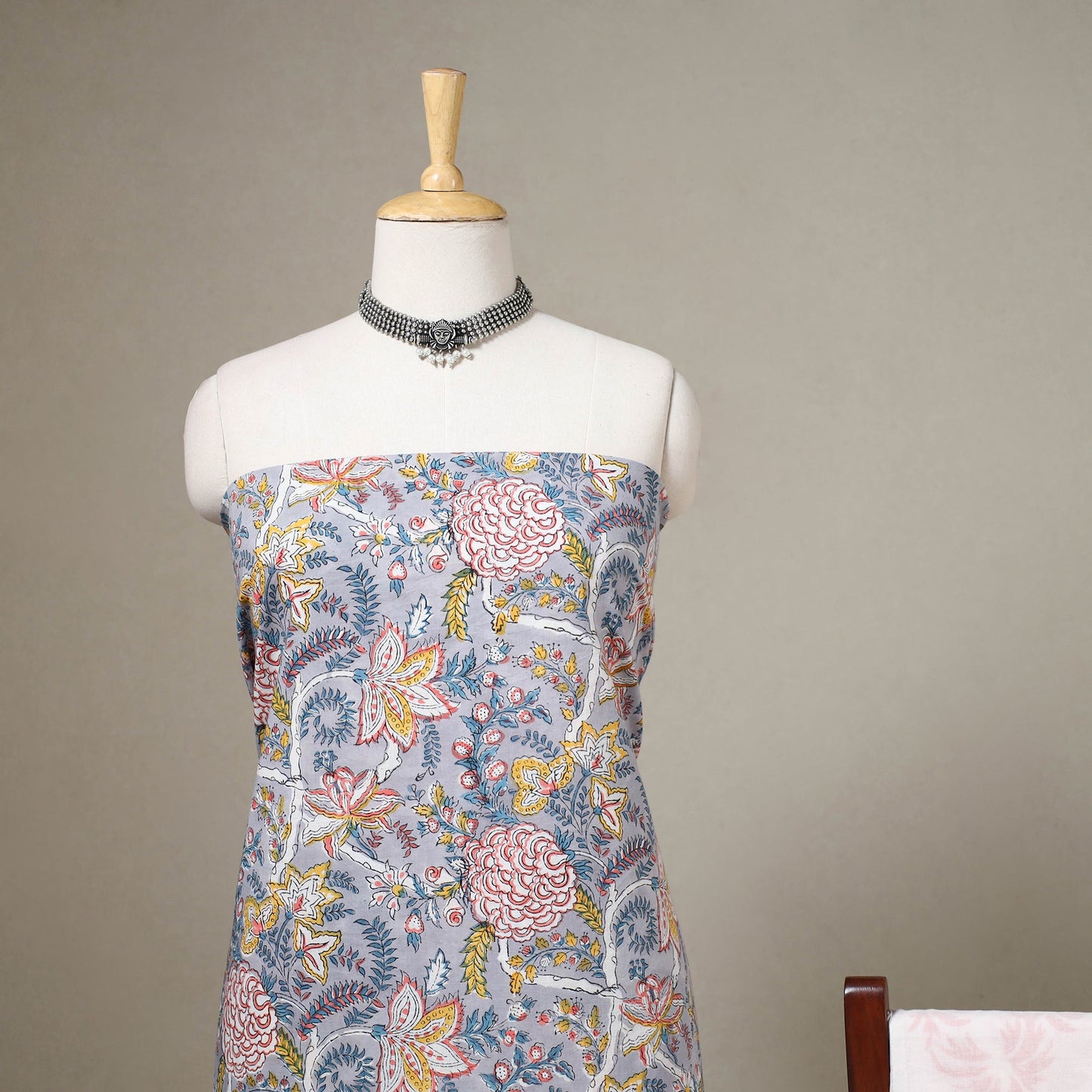 Purple 3pc Block Print Cotton Sanganeri Dress Material