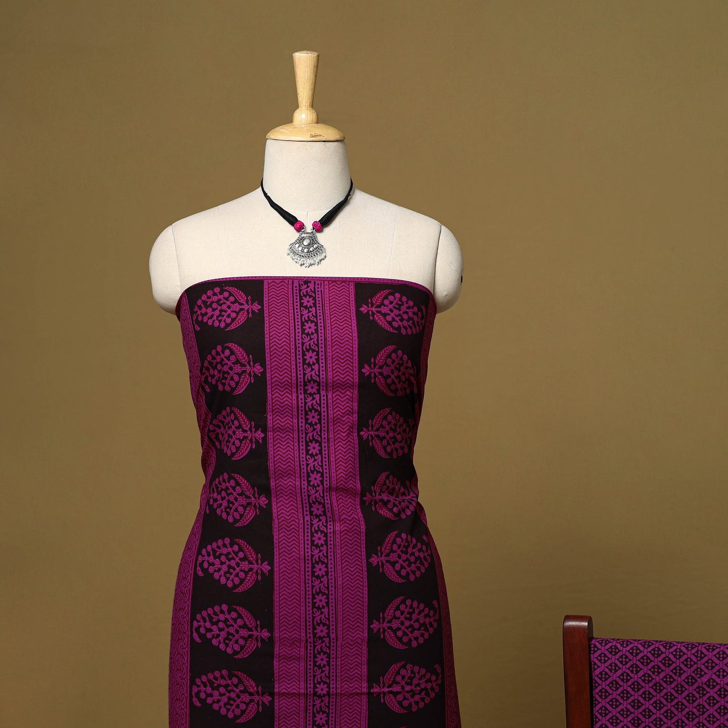 Purple - 3pc cotton unstitched bagh dress material