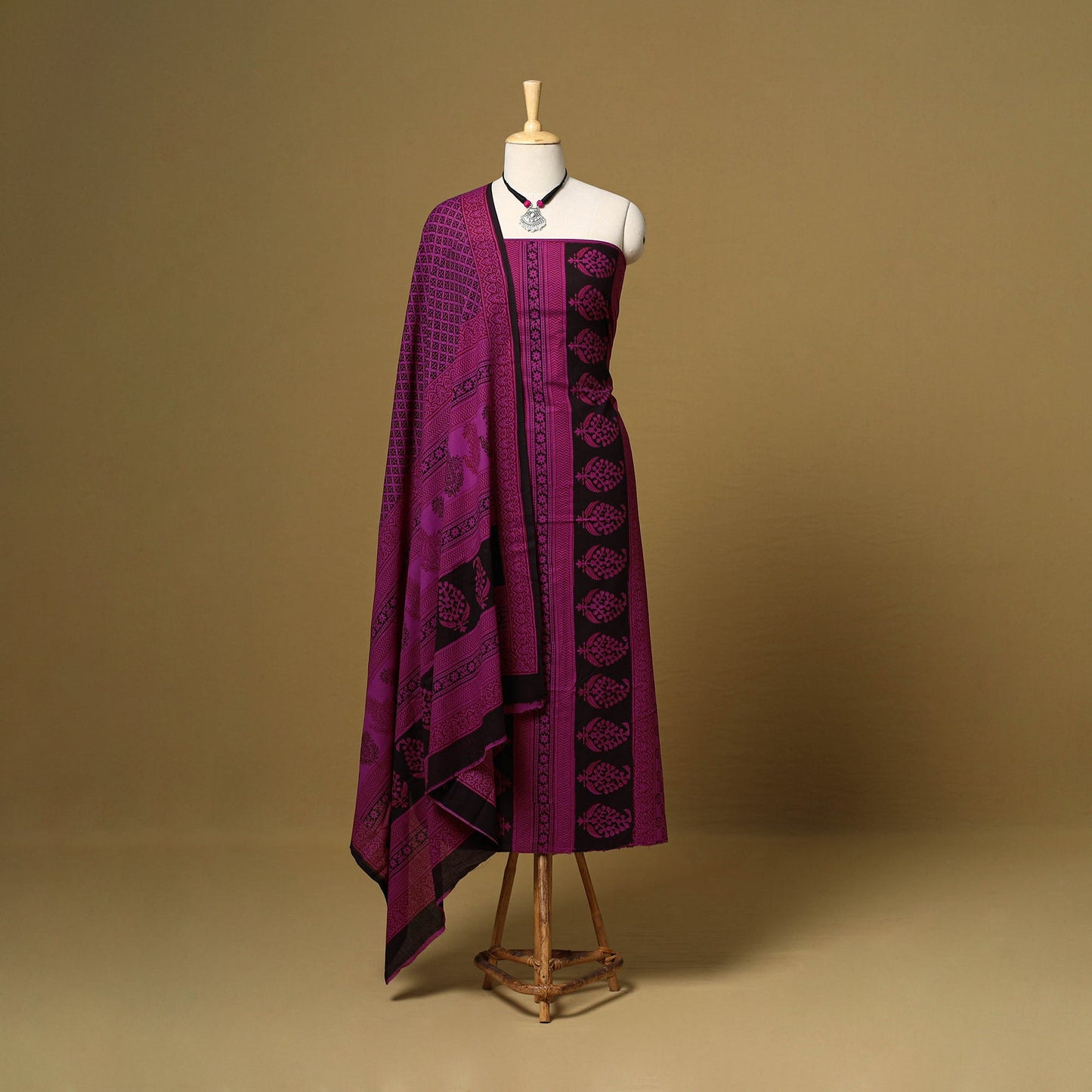 Purple - 3pc cotton unstitched bagh dress material