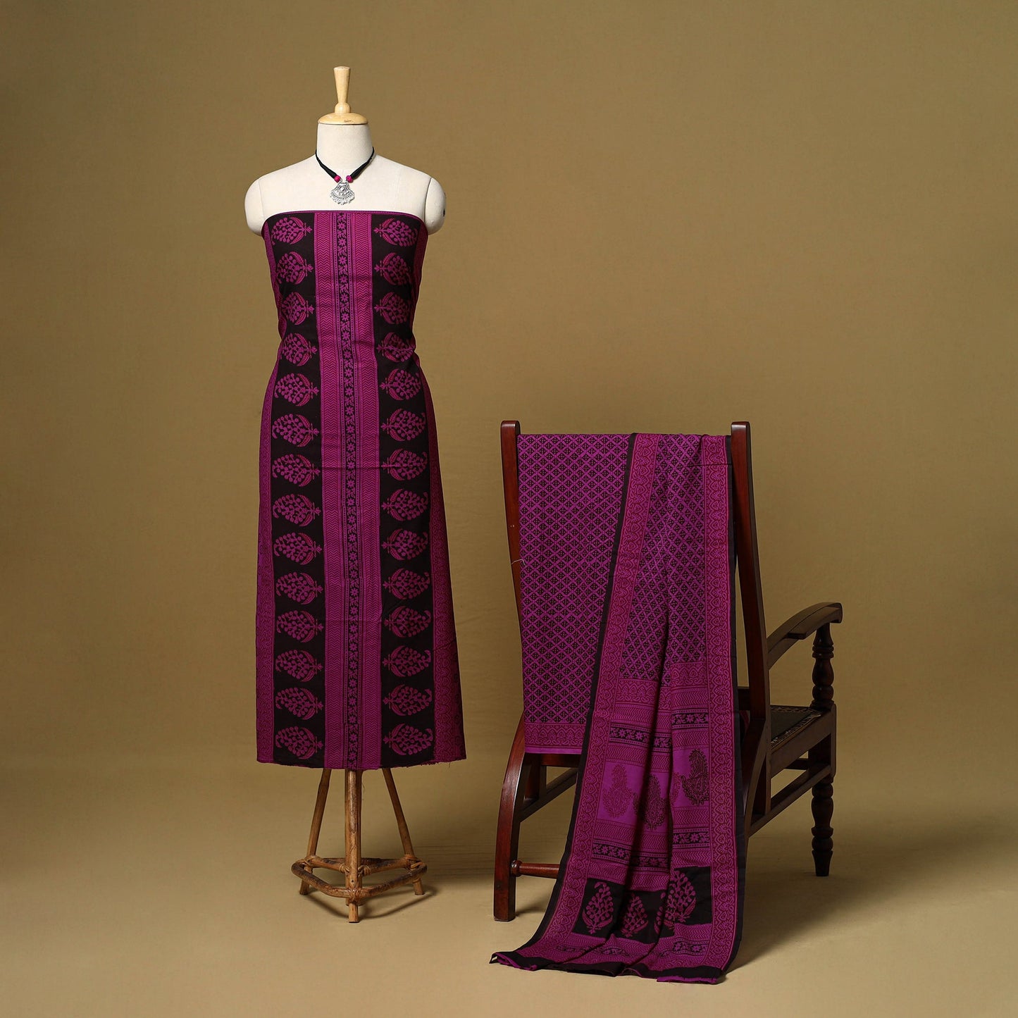 Purple - 3pc cotton unstitched bagh dress material