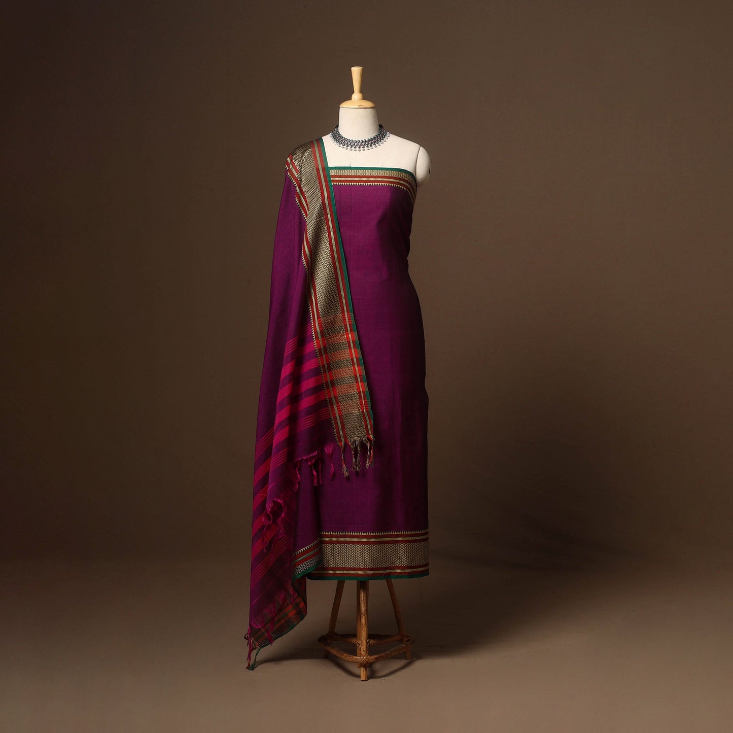 Purple - 3pc cotton unstitched dharwad dress material 13