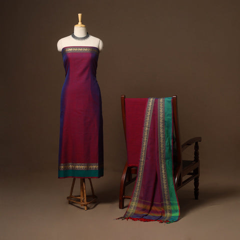 Purple - 3pc cotton unstitched dharwad dress material 18
