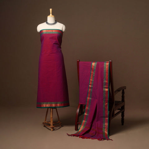 Purple - 3pc cotton unstitched dharwad dress material 24