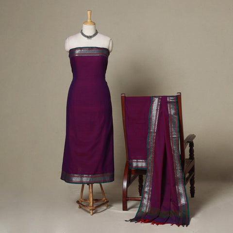 Purple - 3pc cotton unstitched dharwad dress material 70
