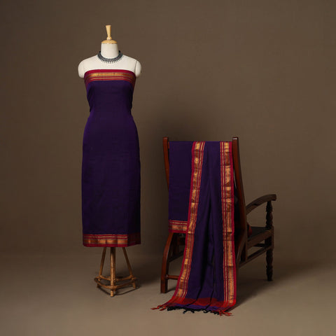 Purple - 3pc cotton unstitched dharwad dress material