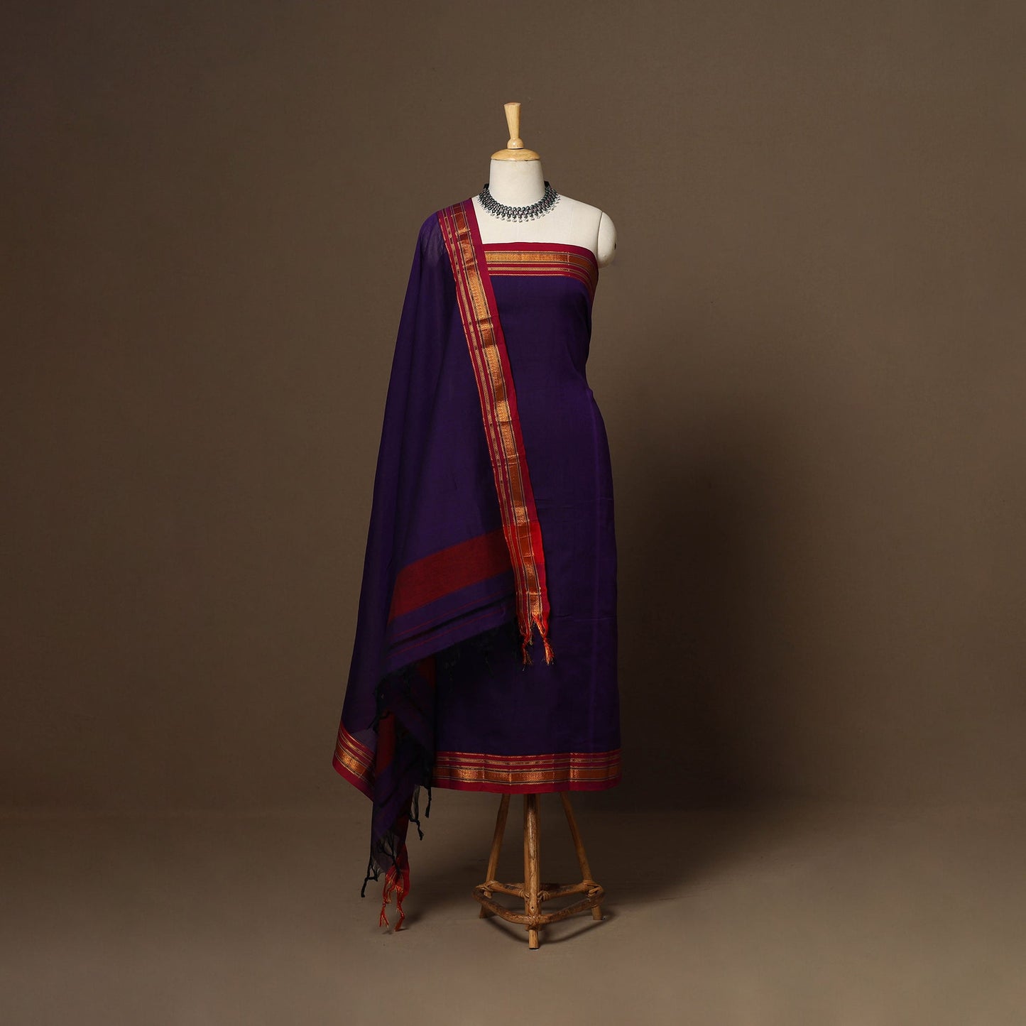 Purple - 3pc cotton unstitched dharwad dress material