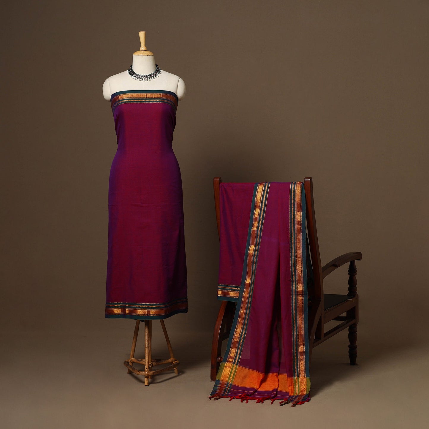 Purple - 3pc cotton unstitched dharwad dress material