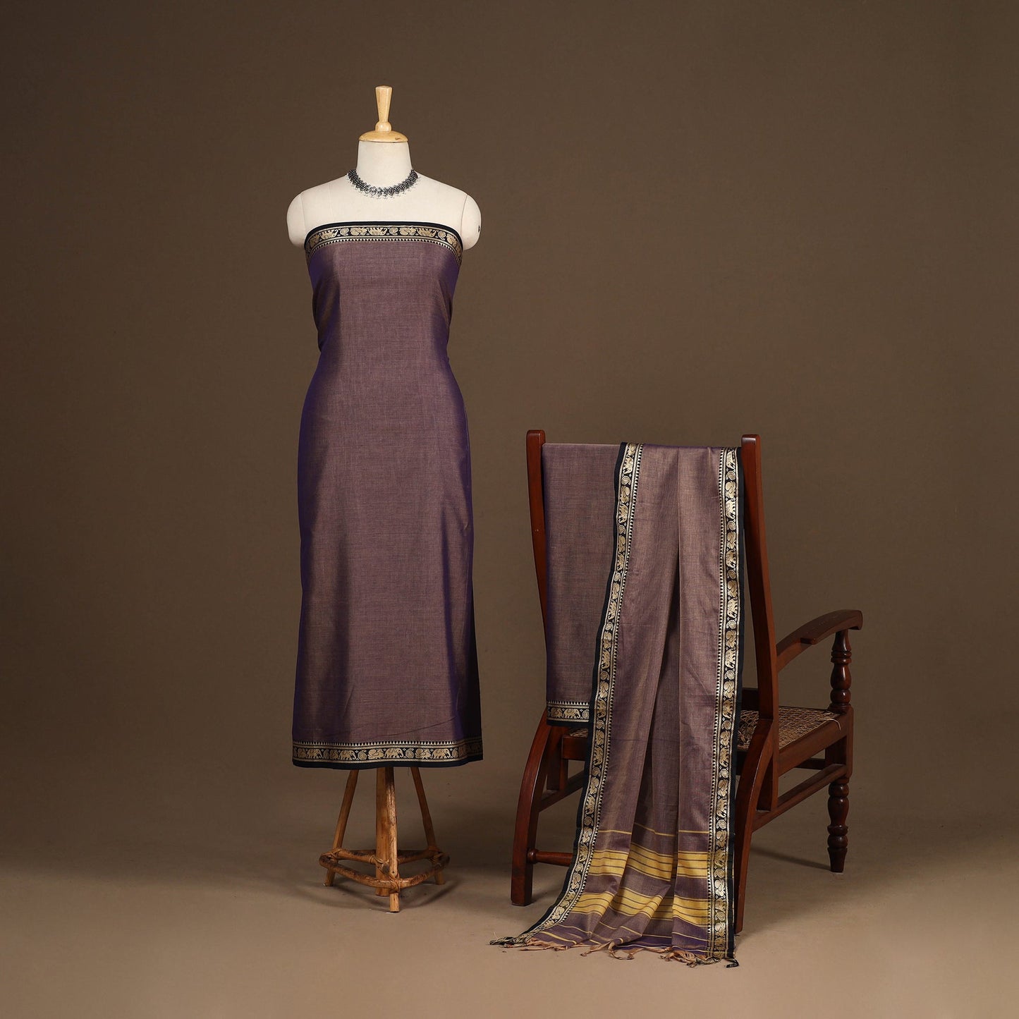 Purple - 3pc cotton unstitched dharwad dress material