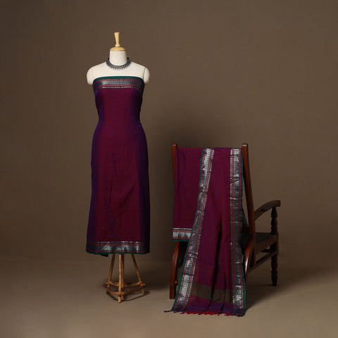 Purple - 3pc cotton unstitched dharwad dress material