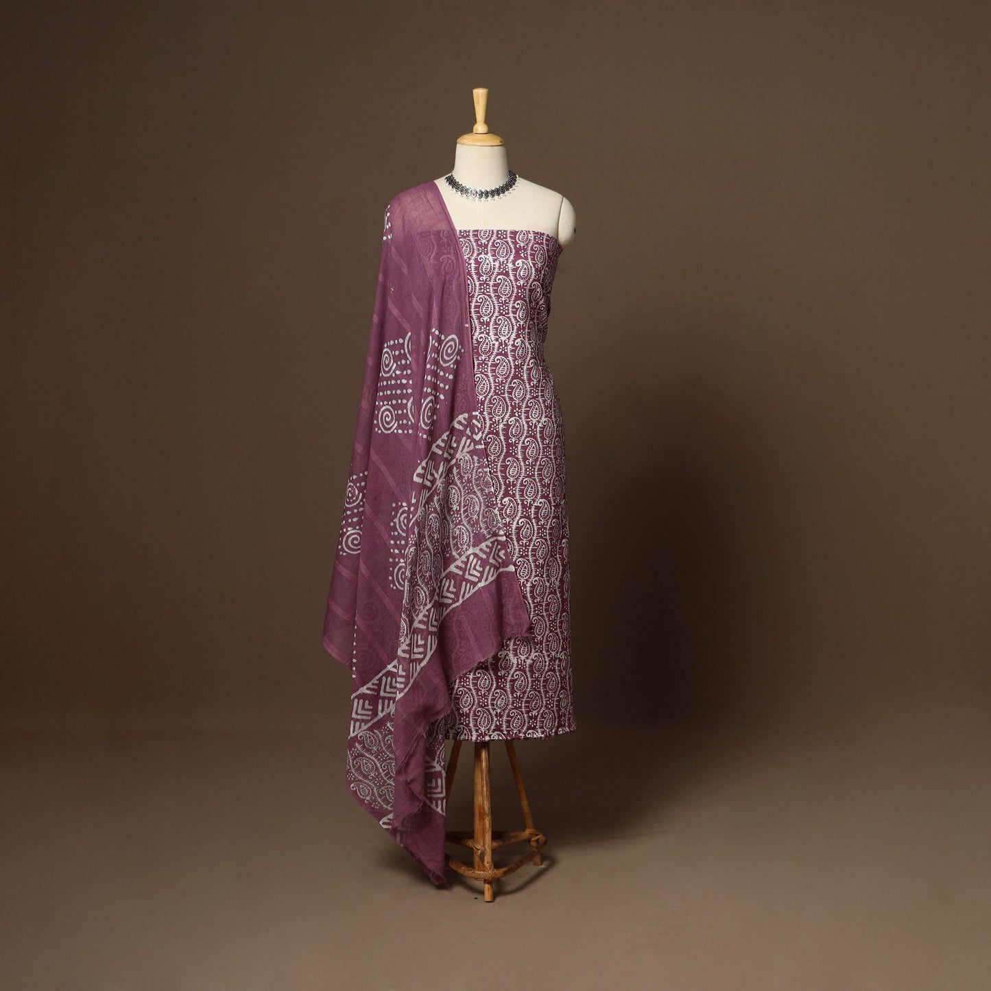 Purple - 3pc cotton unstitched hand batik dress material 01