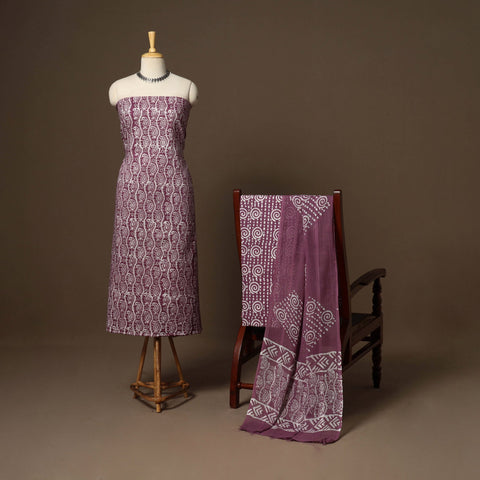 Purple - 3pc cotton unstitched hand batik dress material 01