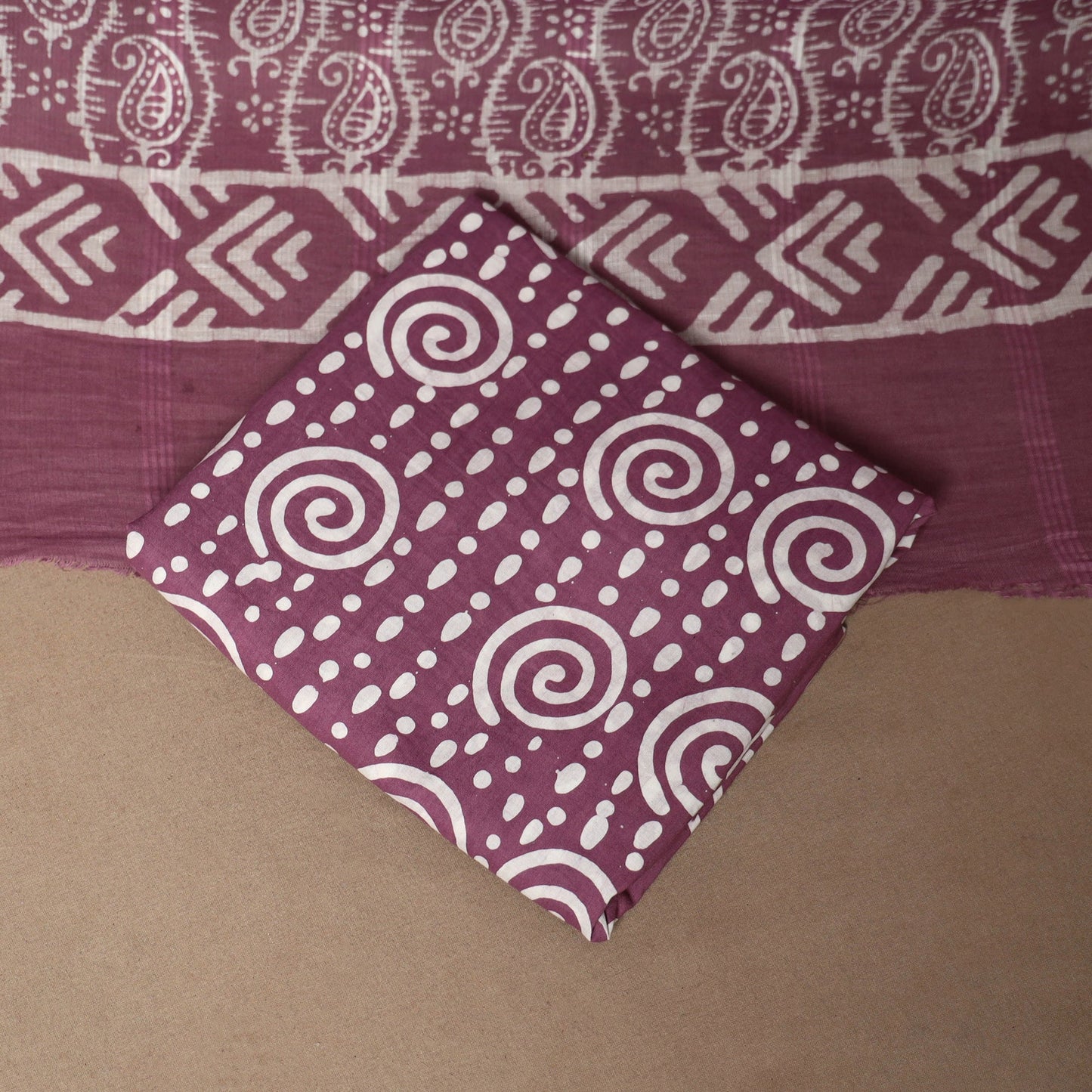 Purple - 3pc cotton unstitched hand batik dress material 01