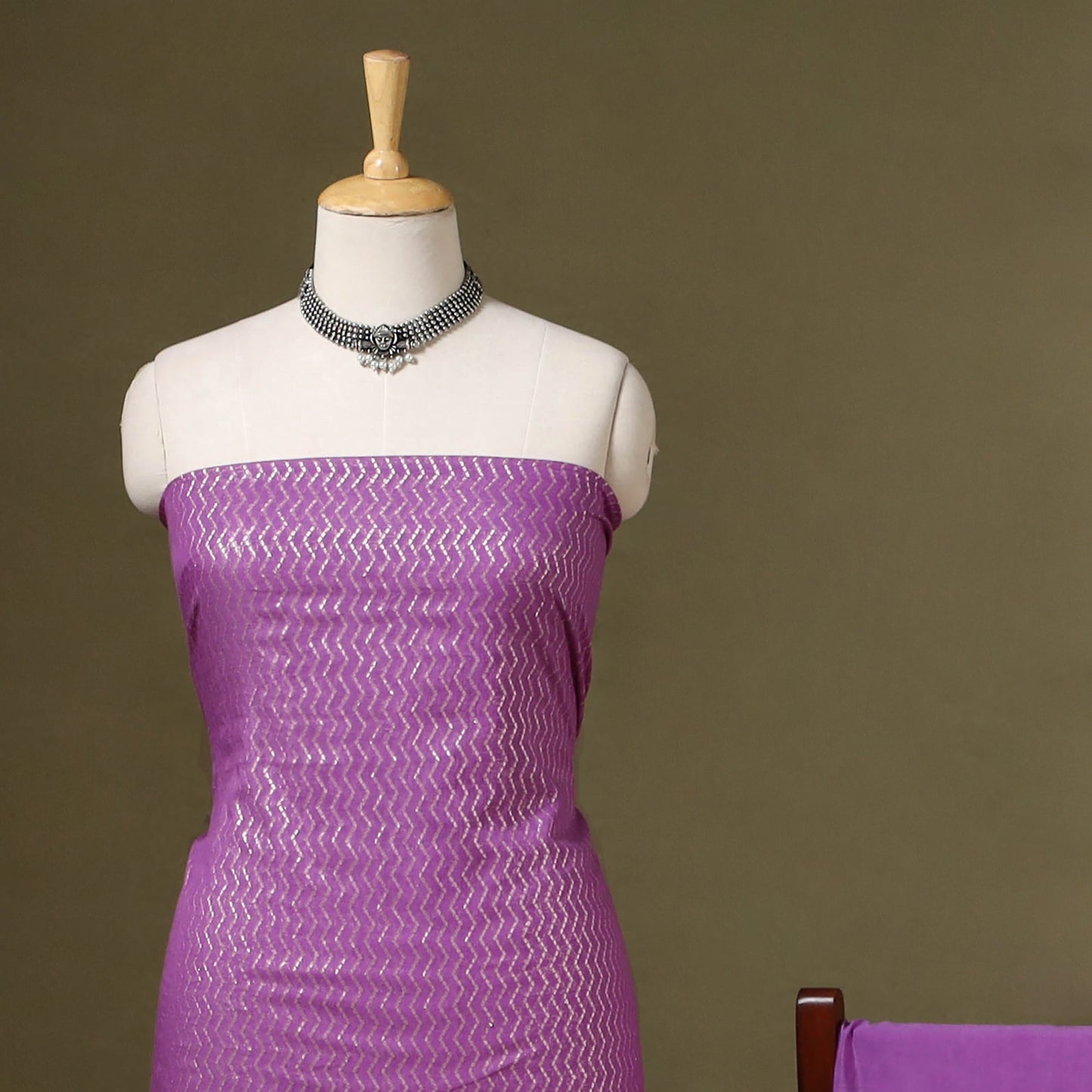 Purple 2pc Cotton x Viscose Zari Banarasi Dress Material 