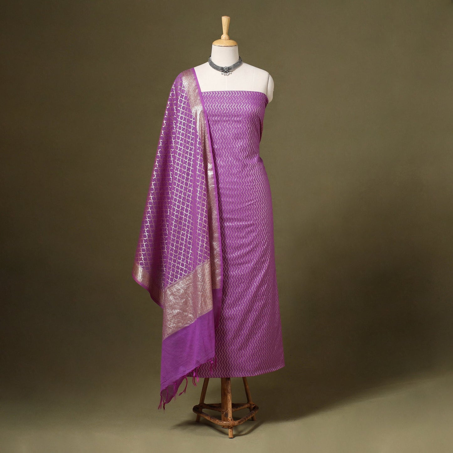 Purple 2pc Cotton x Viscose Zari Banarasi Dress Material 
