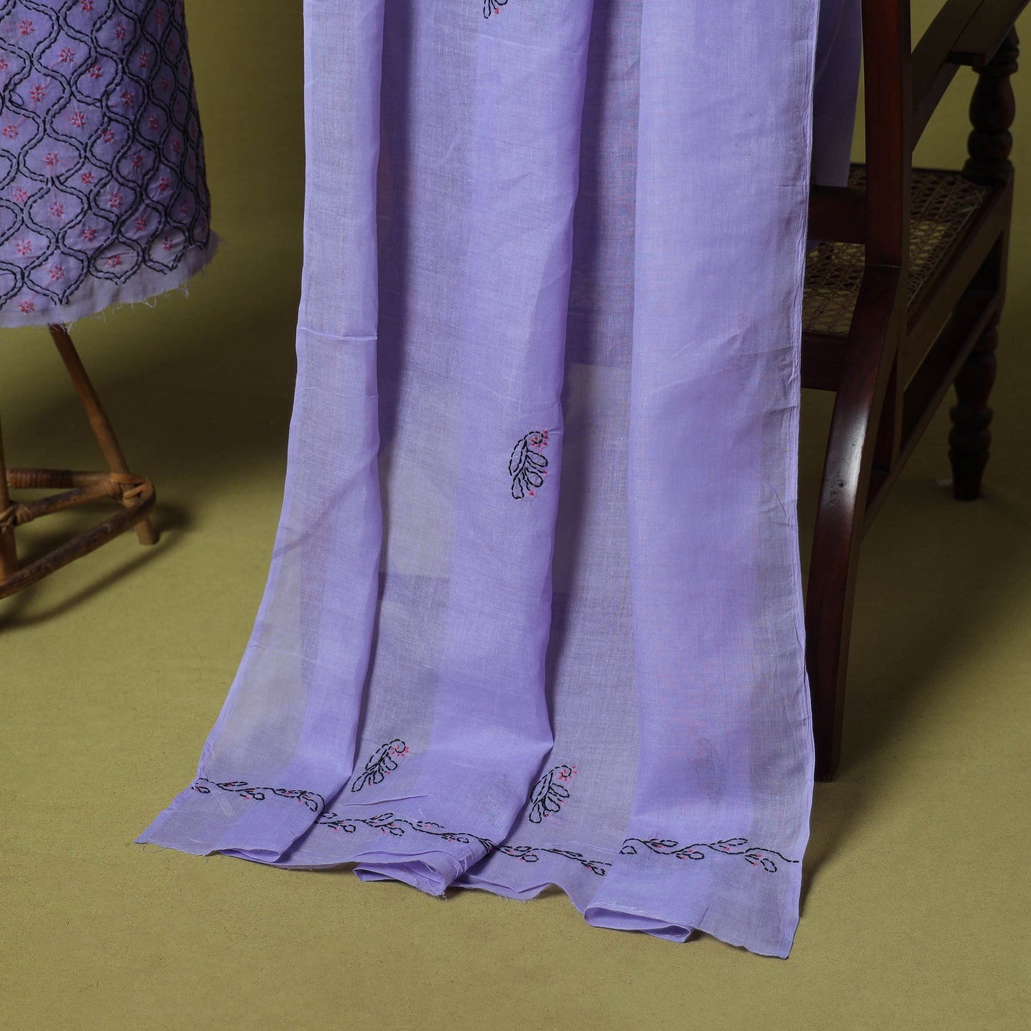 Purple - 3pc hand embroidery cotton lucknow chikankari