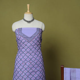 Purple - 3pc hand embroidery cotton lucknow chikankari